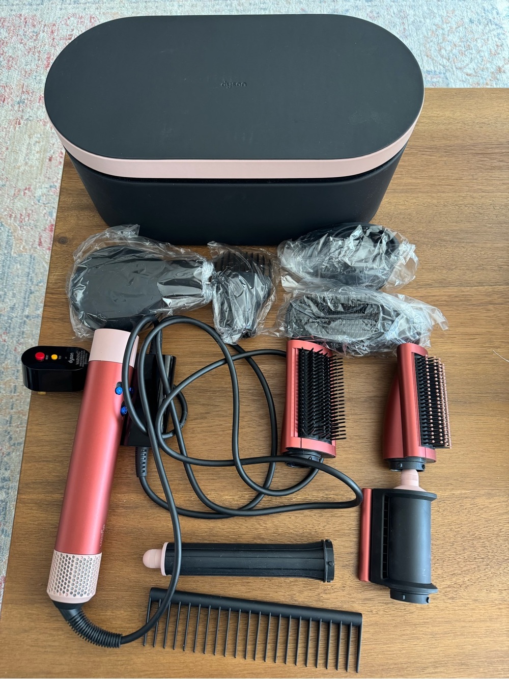Hair Styling Tool Set - Pink and Black Rotating Brush with Storage Case